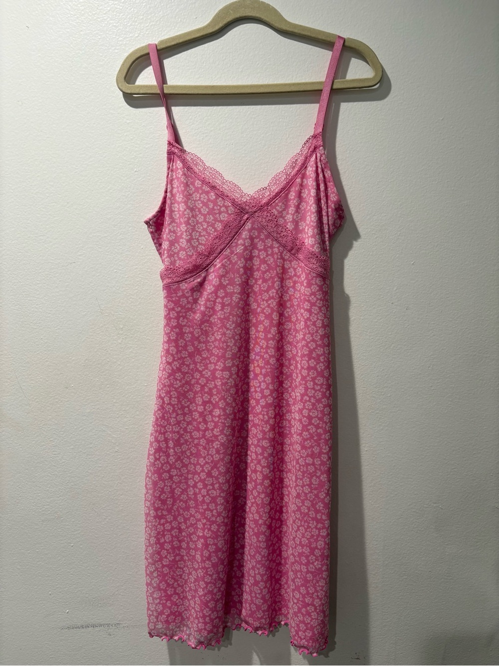 Pink Floral Lace-Trim Slip Dress NWOT